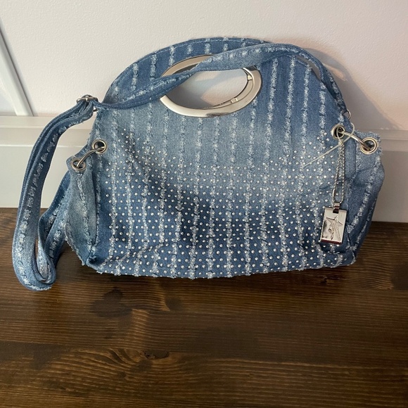 Denim embellished bag clutch or crossbody - Picture 1 of 7